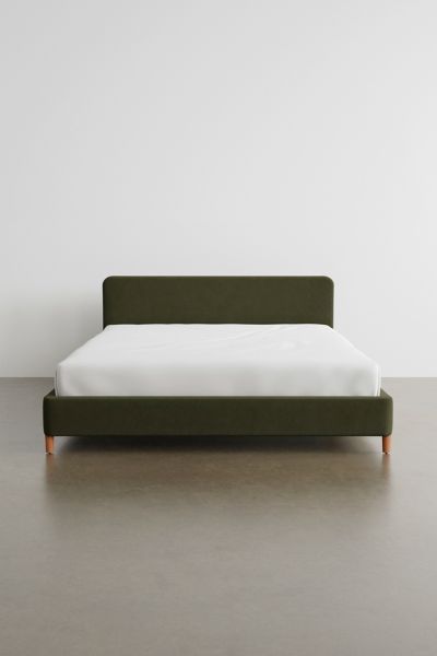 Bohemian Platform Bed, Modern Kids Beds, Kids Platform Bed, Green Headboard, Velvet Platform Bed, Low Bed Frame, Velvet Bed Frame, Mid Century Modern Bed, Modern Bed Frame