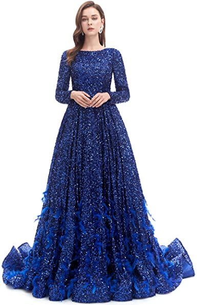 Silver Evening Gowns, Long Sleeve Ball Gown Wedding Dress, Dress From Amazon, Prom Dress With Train, Designer Bridal Lehenga Choli, Black Ball Gown, Blue Evening Gowns, Blue Prom Dress, Senior Prom Dresses