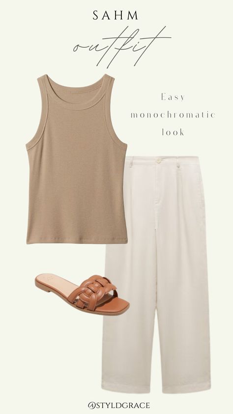 Minimalist Hawaii Outfits, Sahm Outfits Summer, Amber Outfit, Beige Linen Pants Outfit, Brown Ootd, Neutral Ootd, Linen Pants Outfit Summer, Style Linen Pants, Beige Pants Outfit