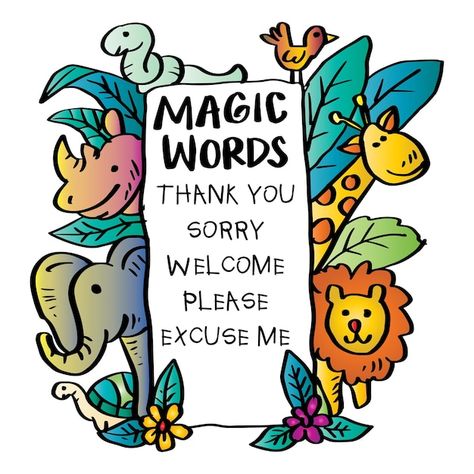 Magic words poster with cute cartoon ani... | Premium Vector #Freepik #vector #kids-illustration #cute-illustration #nursery-poster #cute-cartoon Magic Words For Classroom Decoration, Magical Words Chart For Kids Classroom, Words Poster, Posters For Classroom, Word Poster, Kids Illustration, Cartoon Posters, Nursery Poster, Kids Classroom