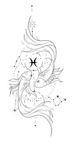 Pisces Drawing Zodiac, Pisces Zodiac Tattoo, Pisces Drawing, Pisces Tattoo Designs, Feminine Skull Tattoos, Koi Tattoo Design, Rose Shoulder Tattoo, Pisces Tattoos, Tattoo Zeichnungen