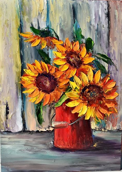 Paintings Of Sunflowers, Colorful Still Life, Art Interior Paintings, Yellow Flower Art, Art Painting Modern, Gifts For Mom Birthday, Sunflower Artwork, Painting Gifts, Art Still Life