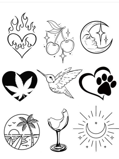 Baddie Flash Tattoos, Easy Flash Tattoo Designs, Easy Tattoo Stencil Outline, Tattoo Mini Cute, Flash Sale Tattoos, Simple Tattoo Flash Sheet, Easy Doodling, Dainty Tats, Practice Tattoos