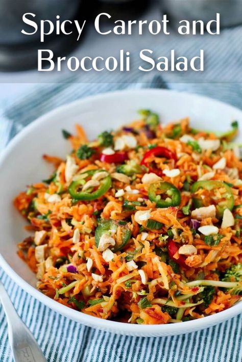 Broccoli And Carrot Salad, Spicy Broccoli Salad, Broccoli Carrot Salad, Spicy Carrot Salad, Warm Fall Salad, Raw Broccoli Salad, Salad With Broccoli, Raw Salad, Fall Salads