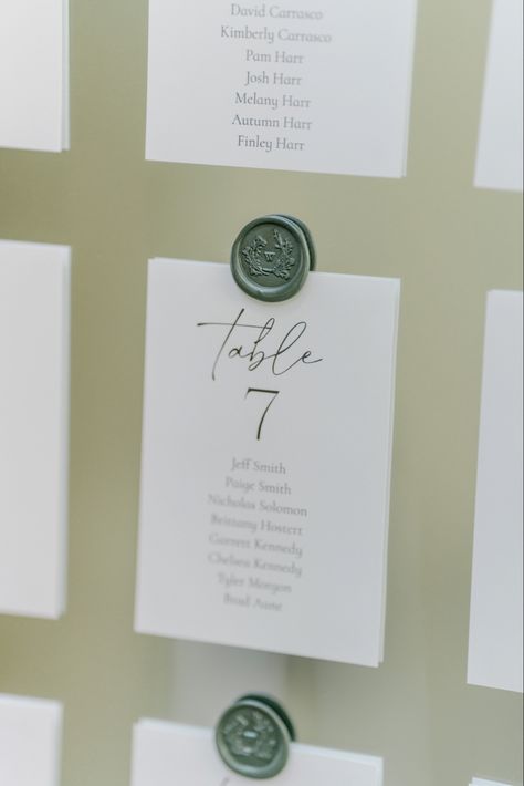 Olive green wax and personalized last name initial stamper from Etsy. Seating chart template from Etsy Wax Seal Seating Chart Wedding, Wedding Seating Chart With Wax Seals, Seating Chart With Wax Seal, Seating Chart Wax Seal, Green Seating Chart, Wax Seal Seating Chart, Table Seating Chart, Seating Chart Template, Irish Wedding