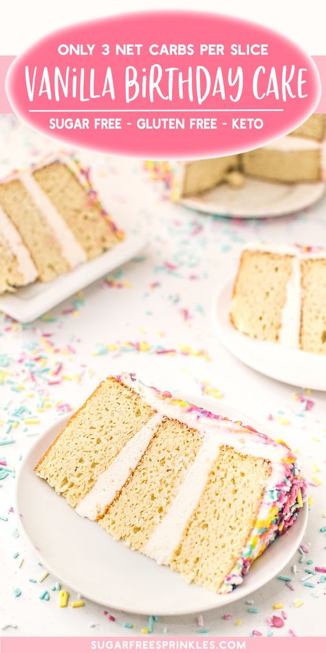 Homemade Sprinkles, Perfect Cake Recipe, Sugar Free Cake Recipes, Homemade Birthday Cake, Vanilla Birthday Cake, Sugar Free Cake, Low Carb Cake, Homemade Birthday Cakes, Homemade Birthday