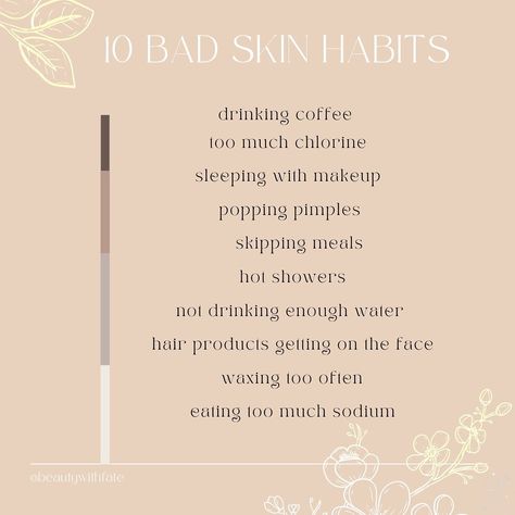 Fate | Beauty with Fate 💖 on Instagram: “10 bad skin habits 🧚🏼‍♂️ __________________________________________________ 10 malos hábitos para la piel 🧚🏼‍♂️ . . #skincare #wellness…” Bad Skincare Habits, Bad Skincare, Face Wax, Skincare Wellness, Bad Skin, Skincare Habits, Not Drinking Enough Water, Bad Habits, To Leave