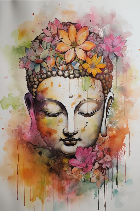 Lord buddha Vesak Greeting Watercolor Buddha, Budha Art, Watercolor Indian, Nature Canvas Painting, Buddhism Symbols, Abstract Pencil Drawings, Buddha Art Painting, Lord Buddha, Professional Paintings