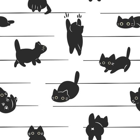 Seamless pattern of black cat | Premium Vector #Freepik #vector #pattern #wallpaper #cat #wrapping-paper Clothing Repair, Cat Illustrations, Wallpaper Cat, Cat Vector, Repair Clothes, Kids Fabric, Cartoon Background, Cats Illustration, Kitten Cat