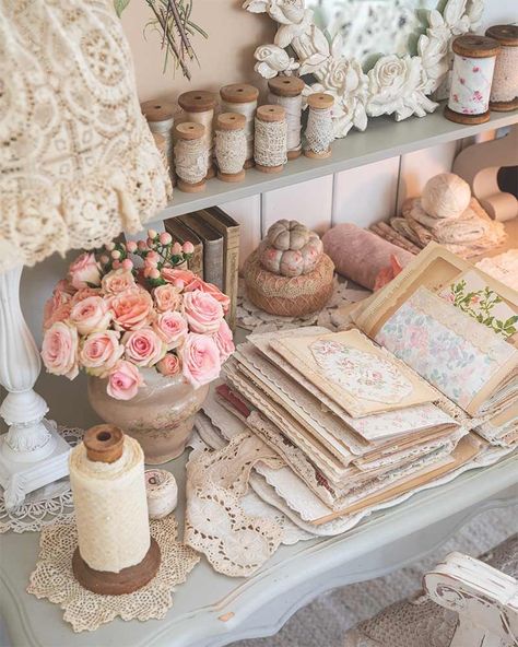 These Dreamy Spaces Showcase Romantic Style’s Versatility Across Settings - Cottage Journal Shabby Chic Craft Room, Elegant Tablescapes, Pastel Palettes, Cottage Journal, Craft Room Design, Gautama Buddha, In Christ Alone, Linen Store, Shabby Chic Crafts