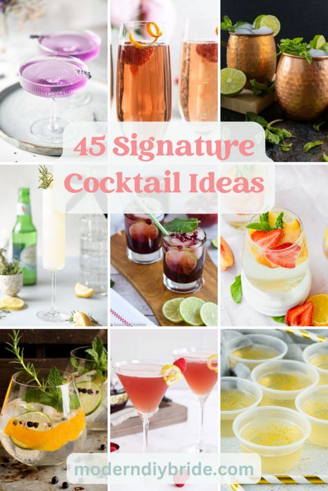 Summer Signature Drinks, Vodka Signature Drink Wedding Reception, Signature Drink For 40th Birthday, Personalized Cocktails, Signature Cocktail Menu, Cocktail Names, Signature Cocktails Wedding, Signature Cocktail Sign, Wedding Signature Drinks