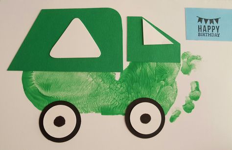 Footprint garbage truck birthday card Garbage Truck Footprint Craft, Garbage Truck Craft, Truck Birthday Card, Garbage Truck Birthday, Daycare Art, Community Helpers Crafts, Truck Crafts, Community Helpers Theme, Toddler Curriculum