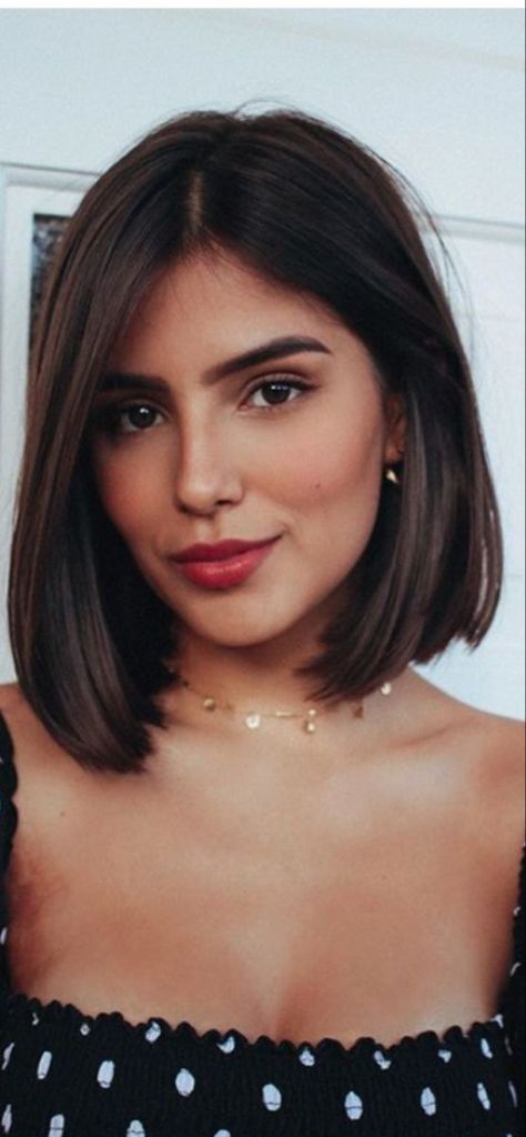 Bob Haircuts For Women Middle Part, Long Bob Above Shoulder, Above The Neck Haircuts, Above Shoulder Bob Straight, Short Brunette Hair Oval Face, Short Hair For Long Neck, Neck Length Hair Straight, Short Neck Length Haircut, Bob For Short Neck