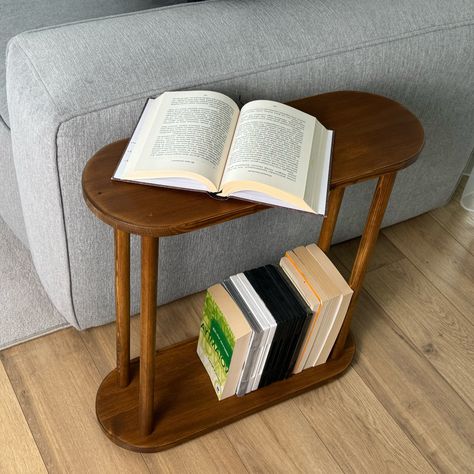 Narrow End Tables, Unique Side Table Sofa, Small MCM Walnut Wood Coffee Table With Storage Phone Holder, Home Furniture, Skinny Drink Table - Etsy Tiny Side Table, Narrow End Tables, Mcm Coffee Table, End Tables Living Room, Wood Coffee Table With Storage, Narrow Coffee Table, Slim Side Table, Side Table Sofa, Castle Doors