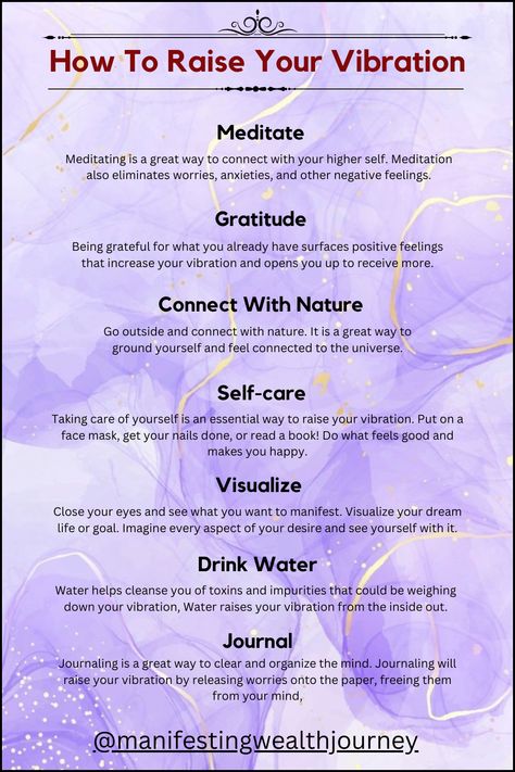 How to Raise Your Vibration | Law of Attraction Tips #affirmations #affirmationsforwomen #affirmationpositive Zodiac Angels, Water Manifestation, Manifest Money Fast, Manifest Affirmations, Higher Vibration, Chakra Healing Meditation, Spirituality Affirmations, Spiritual Psychology, Healing Journaling