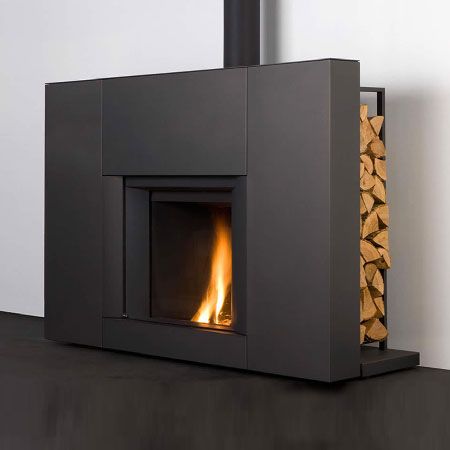 Log Stores, Modern Wood Burning Stoves, Design Camino, Inset Stoves, Retractable Door, Log Store, Inspired Interiors, Contemporary Fireplace, Stove Fireplace