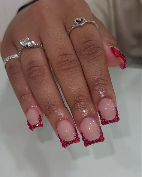 Red French Tip With Design, Red French Tip With Gold, French Tip With Gold, French Tip With Design, Red French Tip, Red French, Nails Inspo, Red Nails, Nail Ideas