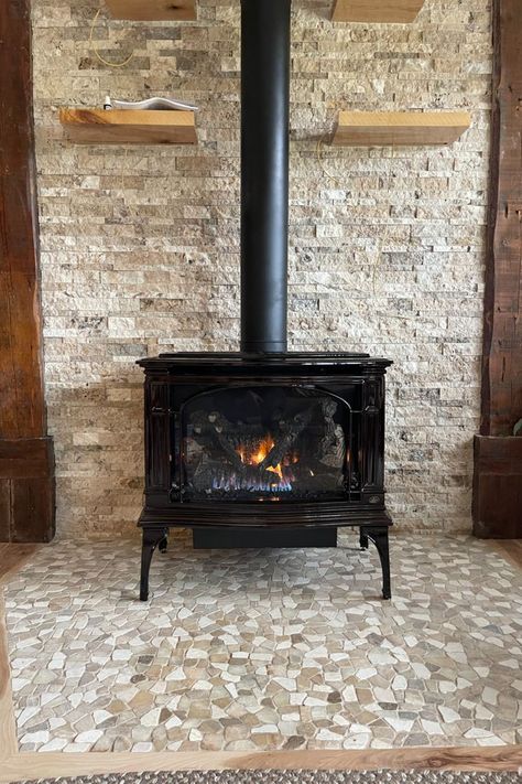 Freestanding Wood Stove Hearth Ideas, Free Standing Stove, Cottage Build, Stove Hearth, White Stove, Wood Stove Hearth, Standing Fireplace, Pot Belly Stove, Wood Stove Fireplace