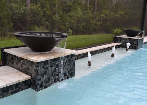 Expected and Unexpected Pool Tile Ideas for Your Backyard Spa - Tile Outlets of America Black Pool Tiles Waterline, Pool Tile Ideas, Waterline Pool Tile, Pool Tile Designs, Black Hexagon Tile, Spa Tile, Backyard Spa, Outdoor Tile, Privacy Wall