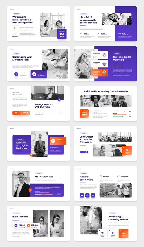 Digital Marketing PowerPoint Template. 20+ Slides. Graphic Design Cv, Marketing Powerpoint, Keynote Design, Presentation Slides Design, Profile Template, Presentation Deck, Presentation Design Layout, Marketing Presentation, Portfolio Photography