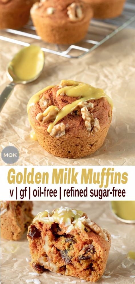 Golden Milk Muffins, Turmeric Dessert, Wfpb Muffins, Turmeric Muffins, Milk Muffins, Vegan Golden Milk, Muffins Chocolate Chip, Vegan Muffin, Vegan Gluten Free Breakfast