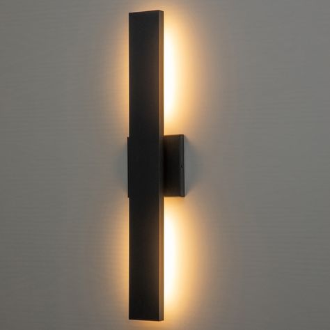 2-Light Matte Black Aluminum LED Outdoor Wall Sconce - On Sale - Bed Bath & Beyond - 36214219 Modern Exterior Lights, Cylinder Lights, Black Feature Wall, Modern Barndominium, Exterior Lights, Dock Lighting, Black Outdoor Wall Lights, Outdoor Sconces, Bathroom Wall Sconces