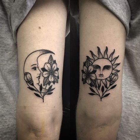 Sun And Moon Tattoos, Sun And Moon Tattoo, Couple Matching Tattoo, Tattoos Infinity, Moon Tattoos, Moon Tattoo Designs, Hawaiian Tattoo, Sun Tattoos, Bff Tattoos