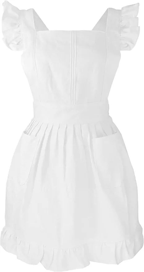 Amazon.com: LilMents Kids Retro Adjustable Ruffle Apron Kitchen Baking Maid Costume (White) : Home & Kitchen Cleaning Maid, Waitress Apron, Branded Aprons, Ruffle Apron, Cross Back Apron, White Ruffle Dress, Apron Kitchen, Retro Apron, White Apron