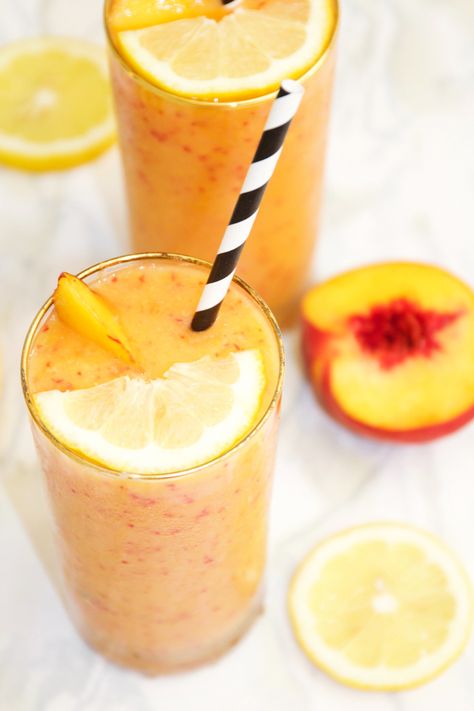 Frozen peach blender lemonade Blender Lemonade, Peach Syrup, Peach Lemonade, Cold Treats, Lemonade Recipes, Gifts For Coffee Lovers, Food Prep, Summer Treats, Pink Lemonade