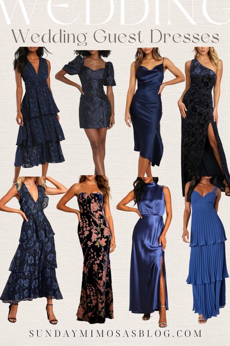 Do you have an upcoming Fall wedding you're attending? Need some formal wedding guest dresses!? Here are some of the most gorgeous navy blue wedding guest dresses for Fall. A mix of fun, formal and cocktail dresses that are guaranteed to impress! For more wedding guest dresses and wedding guest fashion click here! Cocktail Dress Navy, Navy Wedding Guest Dress Summer, Navy Blue Dress Outfit Wedding, Navy Blue Wedding Guest Dress, Navy Wedding Guest Dress, Blue Wedding Guest Outfits, Blue Dress Cocktail, Navy Wedding Guest Dresses, Navy Blue Dress Outfit