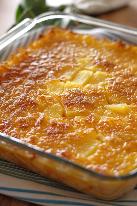 Discover the joy of baking with our Golden Pineapple Sweet Bake recipe, a perfect blend of juicy pineapple, cinnamon, and a touch of vanilla. Easy Pineapple Dessert 2 Ingredients, Coconut And Pineapple Desserts, Healthy Recipes With Pineapple, Can Pineapple Recipes Desserts, Pineapple Souffle Bake, Golden Pineapple Sweet Bake, Pineapple Tidbits Desserts, Pineapple Crumble Recipe, Casserole Recipes Veggie