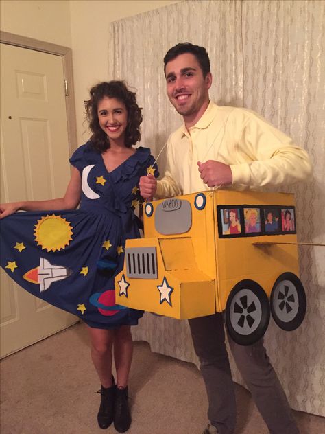 Mrs. Frizzle and the magic school bus Magic School Bus Costume, Miss Frizzle Magic School Bus Costume, Magic School Bus Costume Ms Frizzle, Magic School Bus Teacher Shirt, Magic School Bus Shirt, Magic School Bus, Book Week, School Bus, Poster Board