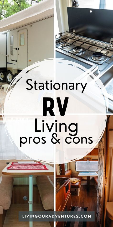 There are many benefits to stationary RV living, but there are also a few drawbacks. Here's a look at the pros and cons of this type of lifestyle so you can decide if it's right for you. Stationary Rv Outdoor Setup, Rv Living Full Time Stationary, Stationary Rv Living, Best Rv Parks, Rv Maintenance, Rv Homes, Rv Kitchen, Trailer Living, Buying An Rv