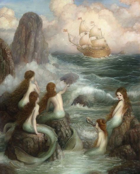 Annie Stegg Gerard Annie Stegg, Five Sisters, Mermaid Painting, Fantasy Magic, Mermaid Aesthetic, Mermaid Dreams, Mermaids And Mermen, Soyut Sanat Tabloları, Vintage Mermaid