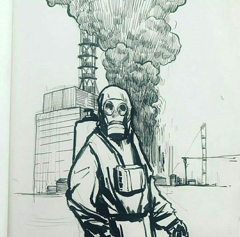 Soldier Drawing, Gas Mask Art, Military Drawings, Dark Art Drawings, Masks Art, Chernobyl, Gas Mask, Military Art, Book Art Drawings