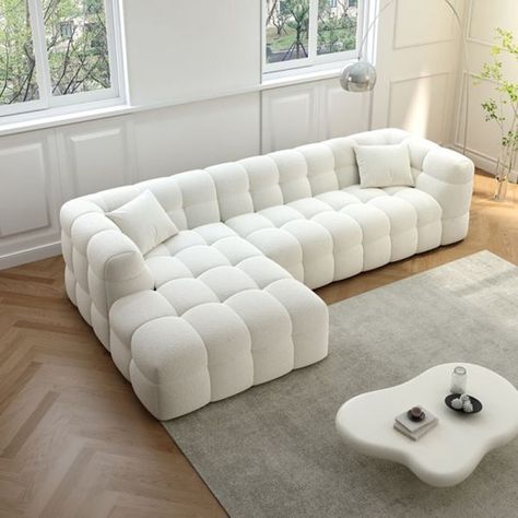 White L Shape Sofa Living Room, L Shape Sectional Sofa, Living Room Designs L Couch, White Cloud Sectional, Unique Sectional Sofa, White L Shaped Couch, L Sofa Living Room Small Spaces, Sofas Ideas Living Room Modern L Shape, White L Shaped Sofa