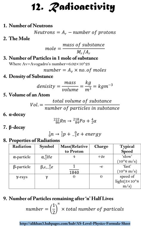 AS Level Physics Formula Sheet | HubPages Nuclear Physics Notes, A Level Physics Notes, All Physics Formulas, Physics Formula Sheet, Momentum Physics, Radioactive Elements, Formula Sheet, Science Formulas, Physics Facts