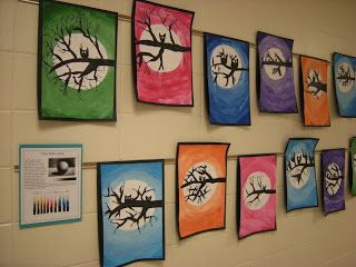 WHAT'S HAPPENING IN THE ART ROOM??: 5th Grade: Owls Boom Kunst, Halloween Art Projects, Art And Craft Ideas, Fall Art Projects, 5th Class, 6th Grade Art, 4th Grade Art, 5th Grade Art, Classroom Art Projects