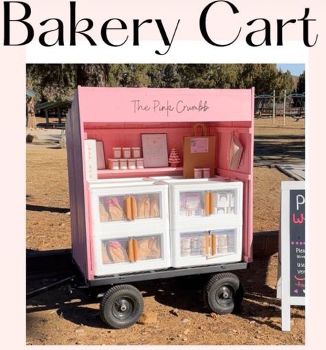 Self Serve Bakery Cart, Bakery Stand Farmers Market, Mobile Bakery Ideas, Roadside Bakery Stand, Porch Bakery, Sourdough Business, Bakery Booth, Bakery Cart, Bake Sale Displays