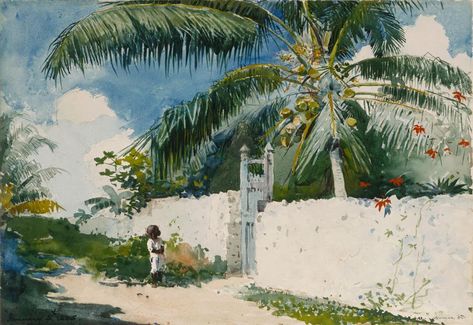 Watercolours of the Caribbean by Winslow Homer | Byron's muse Winslow Homer Paintings, Watercolor Postcard, Winslow Homer, Philadelphia Museum Of Art, Vintage Art Prints, Nassau, Beach Scenes, Tropical Beach, American Artists