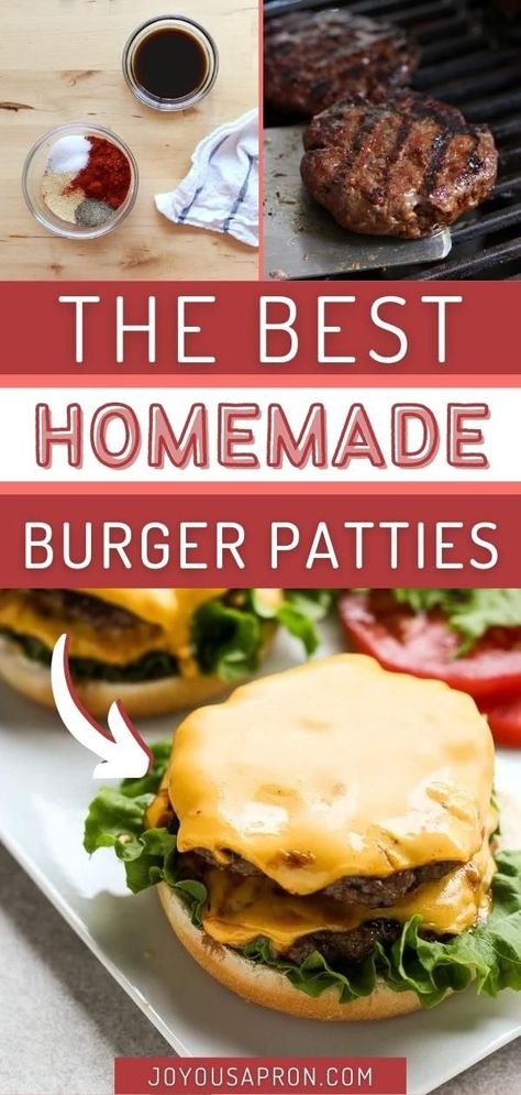 This is the best homemade burger patties recipe! These juicy beef patties are perfectly seasoned with smoked paprika, garlic powder, black pepper, salt, and Worcestershire sauce and then grilled to perfection. Add whatever toppings you like, and omit whatever you don’t want. This is the ultimate classic beef burger recipe! Best Beef Burger Recipe, Burger Patties Recipe, Beef Burger Recipe, Homemade Burger Patties, Homemade Beef Burgers, Homemade Hamburger Patties, Best Homemade Burgers, Burger Patty Recipe, Homemade Burger Recipe