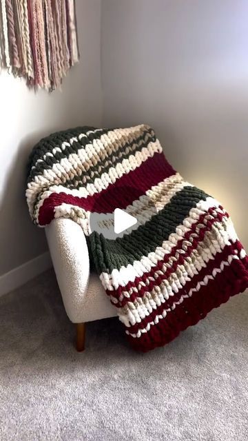 Hand Knit Blankets & Decor on Instagram: "Introducing the Yule Embers blanket pattern—a cozy, hand-knit design inspired by the warmth of the holiday season. With rich, festive colors, it’s perfect for bringing a touch of winter magic into your home. Pattern available now! Find it in the Beacons link in my profile
•
•
#handknitblanket #chunkyknitblanket #chunkyblankettutorial #chenilleblanket #babyblanket #homedecor #diyhomedecor #handmadeblanket #etsycreatorco #falldecor #sidehustle #springdecor #newhobby #falldecor" Chunky Knit Christmas Blanket, Patterns For Chunky Knit Blankets, Chunky Christmas Blanket, Chunky Hand Knit Blanket Pattern, Christmas Chunky Knit Blanket, Chunky Yarn Blanket Pattern, Hand Knit Blanket Pattern, Chunky Knit Blanket Pattern Color Combos, Crochet Xmas Gifts