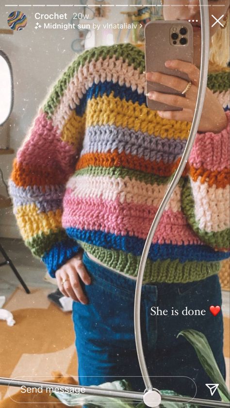 Scrap Yarn Crochet Jumper, Multi Colored Crochet Sweater, Multicolor Crochet Sweater, Scrap Sweater Crochet, Scrappy Sweater Crochet, Wearable Crochet Projects, Jenna Phipps Crochet, Crochet Scrap Sweater, One Skein Crochet Projects