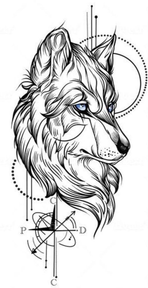 Wolf Tattoo Outline, Wolf Tattoo Traditional, Tattoo Outline Drawing Stencil Ideas, Tattoo Outline Drawing Stencil, Drawing Wolf, Wolf Tattoo Sleeve, Geometric Sleeve Tattoo, Potter Tattoo, Full Sleeve Tattoo Design