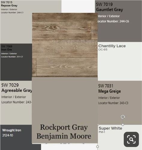 Office Floors Ideas, Grey Wall Wood Furniture, Range Hood With Warming Shelf, Contrast Trim With Black Doors, Paint Ideas For House Interior Design, Brown Floor Bedroom Color Pallets, Industrial Farmhouse Color Scheme, Gray Black Cream Color Scheme, Greige Exterior House Colors Dark Trim