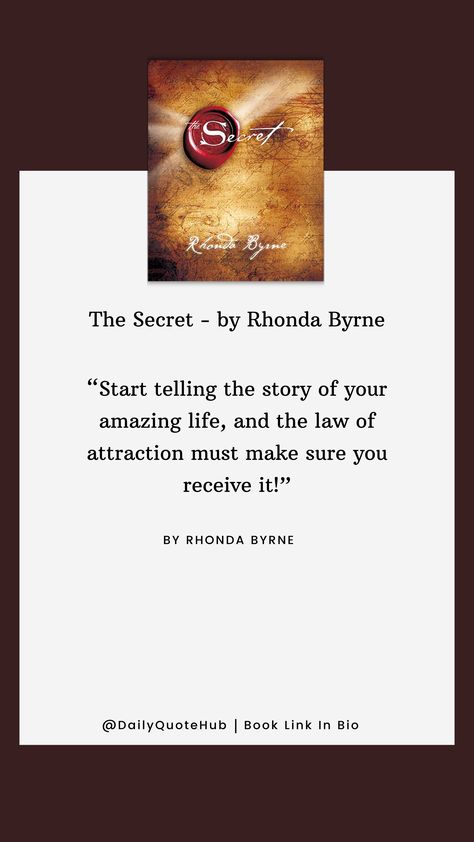 "The Secret" by Rhonda Byrne teaches the law of attraction: positive thinking attracts positive outcomes. Key concepts include visualization, gratitude, affirmations, belief, and action. #quotes #dailyquotes #quoteshub  #TheSecret #LawOfAttraction #PositiveThinking #Visualization #Gratitude #Affirmations #Belief #SelfHelp The Secret By Rhonda Byrne, Rhonda Byrne Books, The Secret Book Quotes, The Secret Rhonda Byrne, Spiritual Laws, Action Quotes, Rhonda Byrne, Gratitude Affirmations, The Secret Book