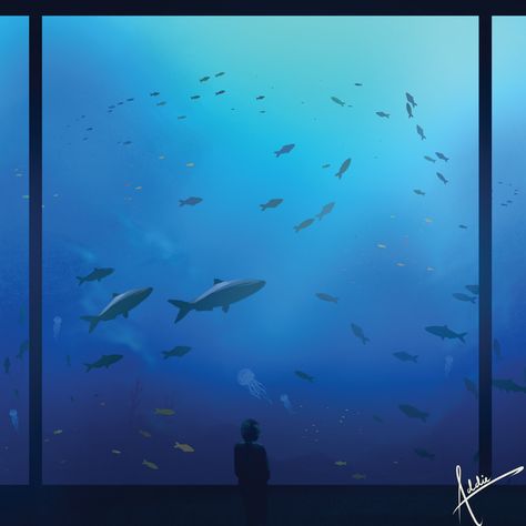 #aquarium #marine #fish #silhouette #blue #digitalart #clipstudiopaint Aquarium Digital Art, Aquarium Painting Ideas, Aquarium Painting Acrylic, Aquarium Graphic Design, Aquarium Painting, Aquarium Drawing, Aquarium Aesthetic, Aquarium Art, Acrylic Aquarium