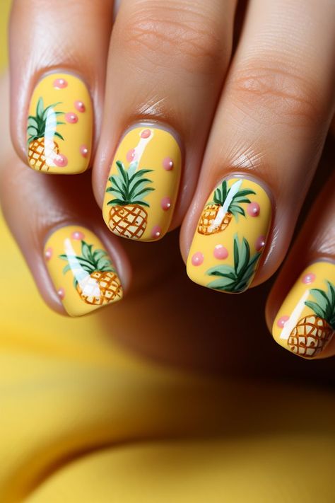 short nail inspo, barbie nails, summer pedicure colors 2023, summer nail polish colors, fruit nail designs, pineapple nail art, summer nail ideas, tropical nails, fruit-inspired manicure, summer nail trends, colorful nail art, fruit-themed nails, vibrant nail colors, beach vacation nails, summer nail inspiration, fruity nail designs, fun nail art ideas, tropical fruit manicure, summer nail art trends, trendy nail designs, summer nail styles, nail art for summer, colorful summer nails Pineapple Nail Design, Pineapple Nail Art, Hawaiian Nails, Vacation Nails Beach, Tropical Nail Art, Hawaii Nails, Tropical Nail Designs, Pineapple Nails, Fruit Nail Art