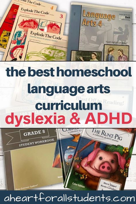 8 homeschool language arts workbooks lying on a white shiplap table top Homeschool Phonics Curriculum, Homeschooling Learning Disabilities, Free Learn To Read Curriculum, Homeschool Iep, Abeka Language Arts, Homeschool Language Arts Curriculum, Family Style Homeschool Curriculum, Easy Peasy Homeschool Curriculum, Masterbooks Curriculum