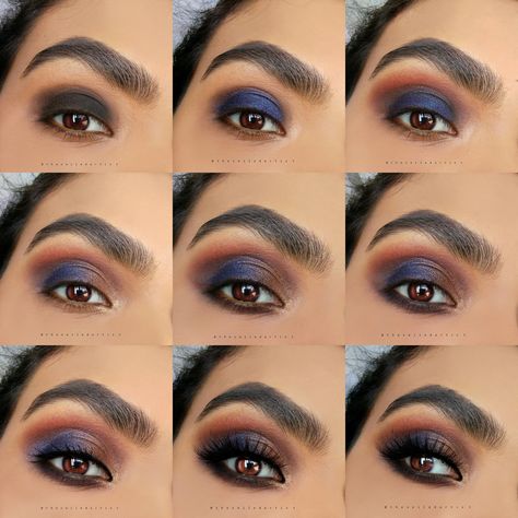 Navy Blue and Bronze Smokey Eye Tutorial: Perfect Party Makeup Look - The Veiled Artist Navy Eye Makeup, Navy Blue Eyeshadow, Navy Eyeshadow, Navy Blue Makeup, Navy Makeup, Smokey Eyes Tutorial, Red Eyeshadow Look, Eye Makeup Glitter, Prom Makeup For Brown Eyes